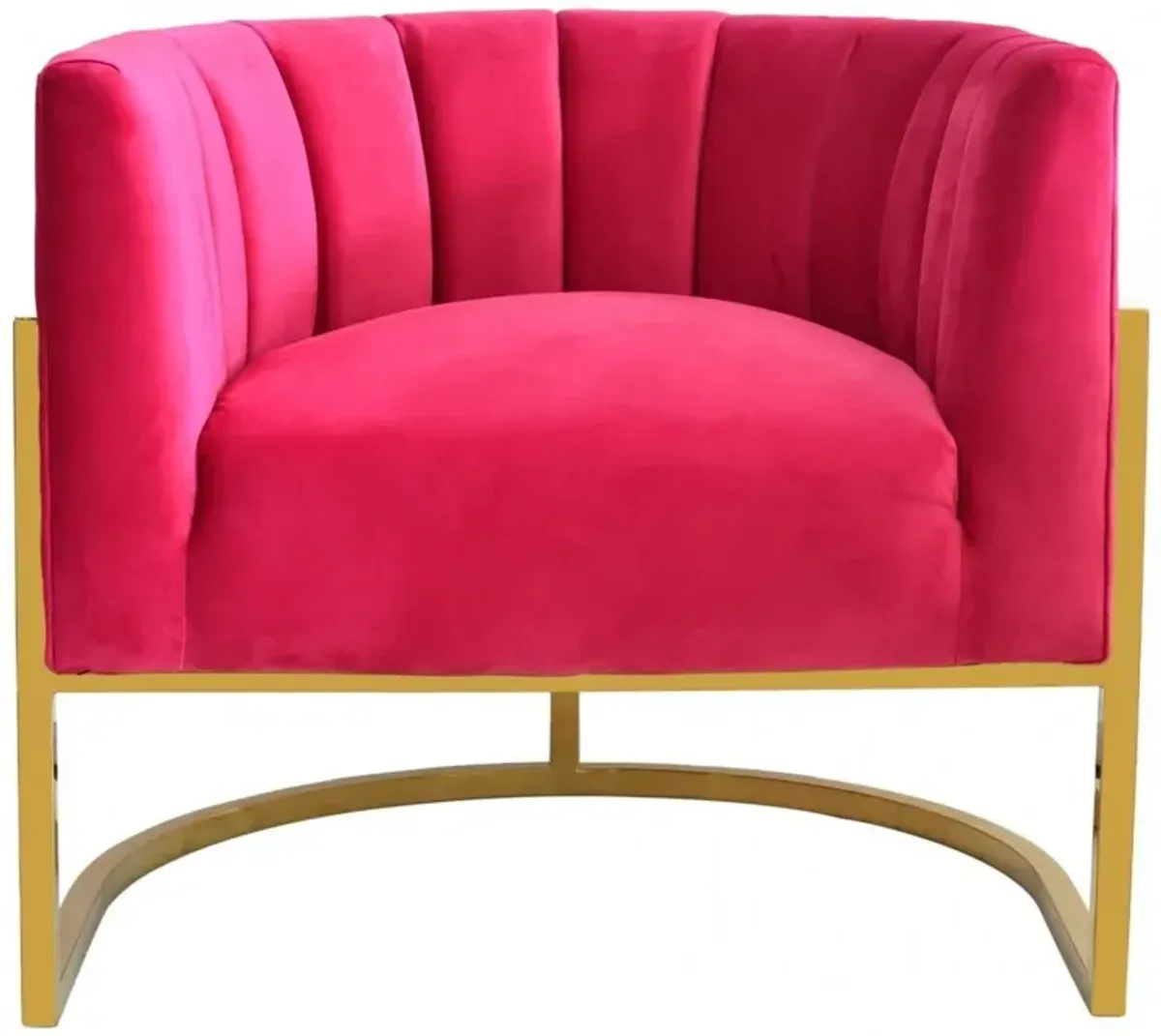 Glam Channel Tufted Velvet Accent Chair - Pink / Gold