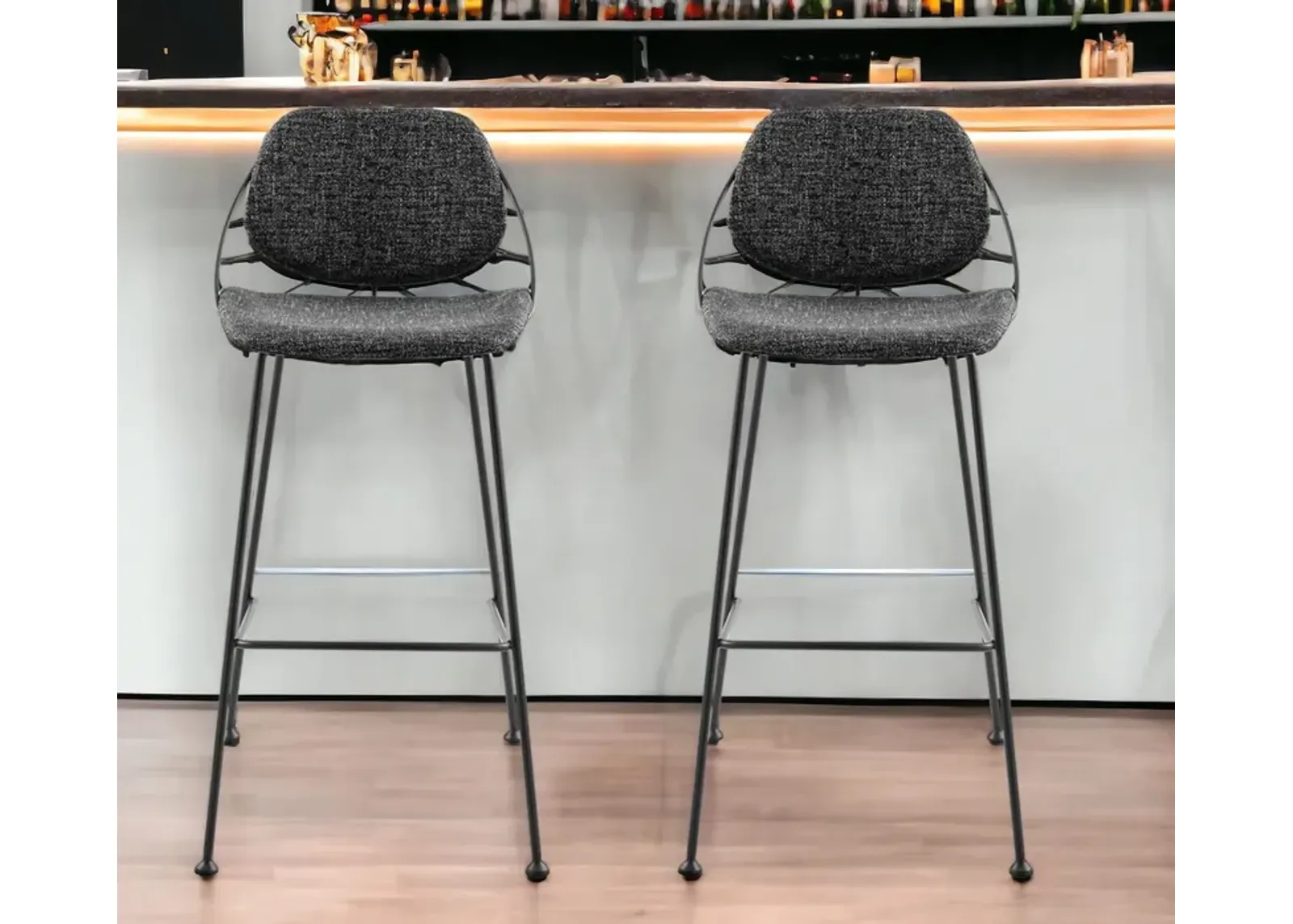 Steel Low Back Bar Height Bar Chairs (Set of 2) - Black