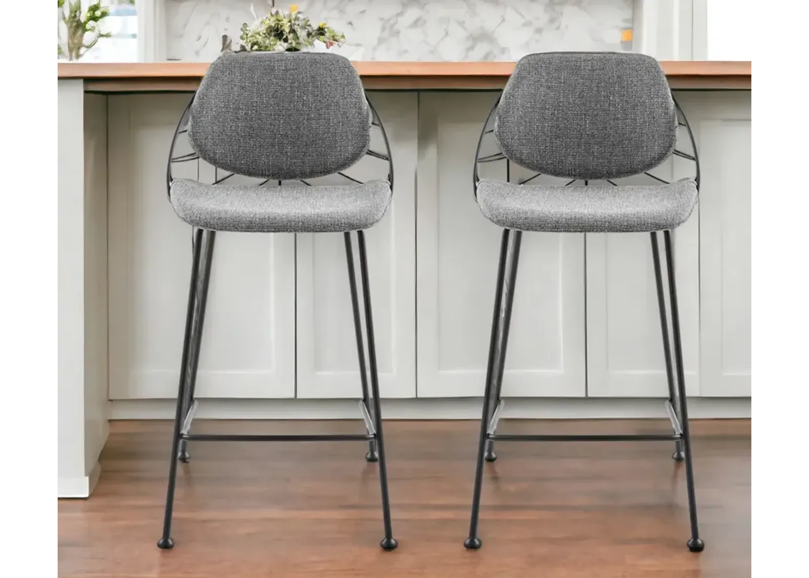 Steel Low Back Counter Height Bar Chairs (Set of 2) - Light Gray / Black