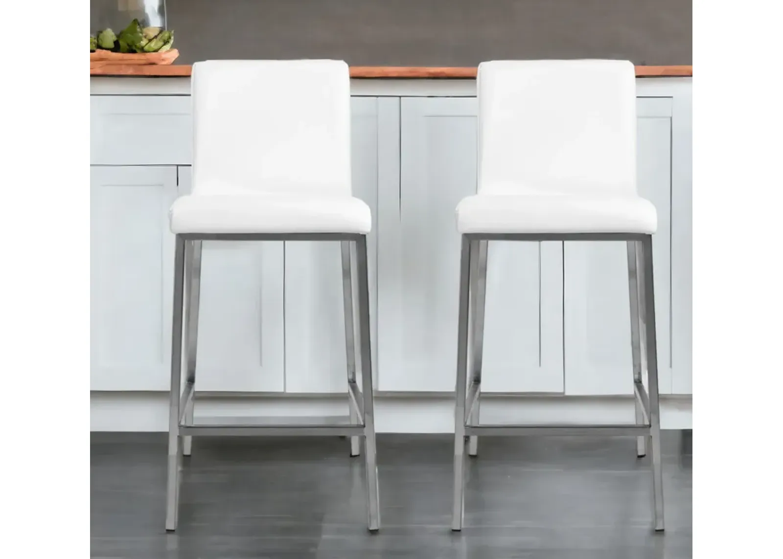 Low Back Counter Height Bar Chairs (Set of 2) - White / Silver