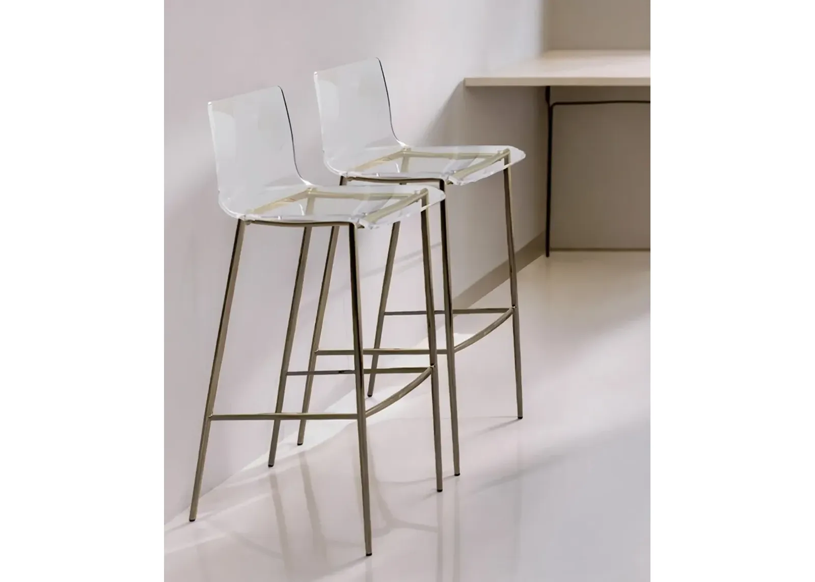 Plastic Low Back Bar Height Bar Chairs (Set of 2) - Clear / Gold