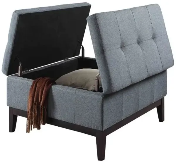 Linen Tufted Storage - Slate Blue / Black