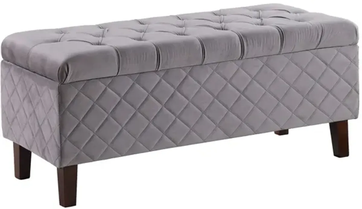 Upholstered Polyester Blend Bench With Flip Top - Gray / Dark Brown