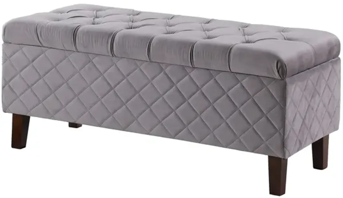 Upholstered Polyester Blend Bench With Flip Top - Gray / Dark Brown