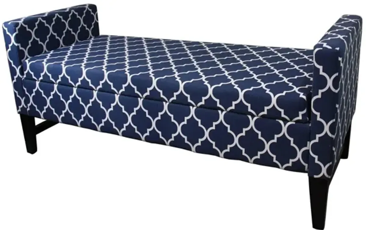 Quatrefoil Dark Wood Storage Bench - Blue / White