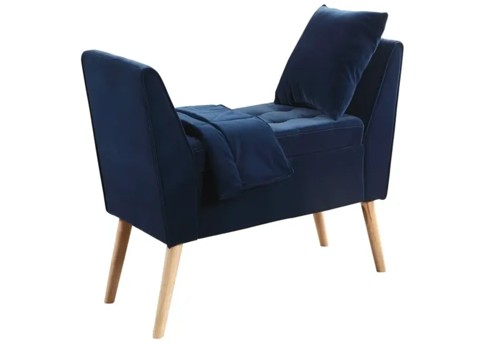 Upholstered Microsuede Bench With Flip Top - Navy Blue / Natural