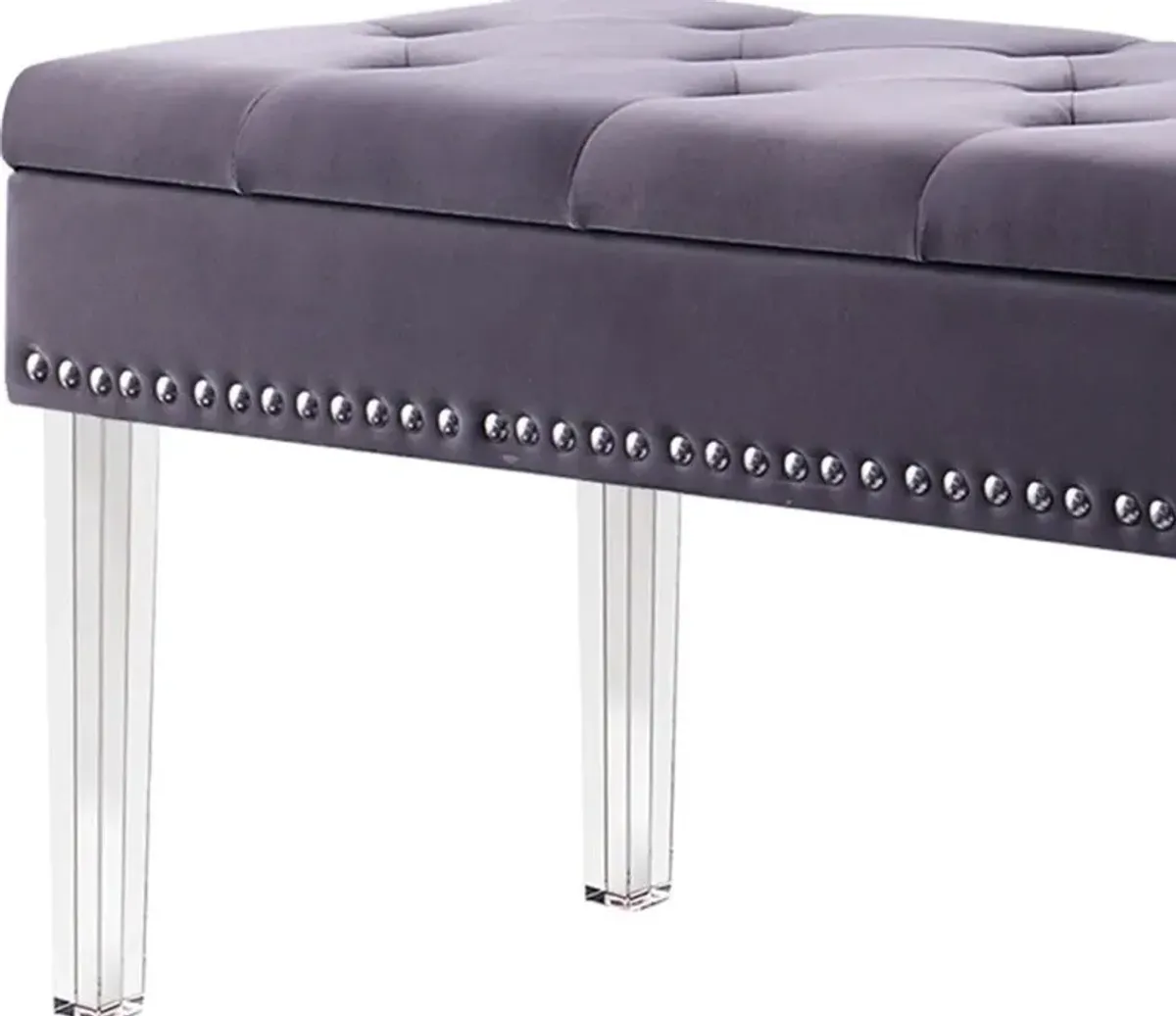 Upholstered Velvet Entryway Bench With Flip Top - Clear / Gray