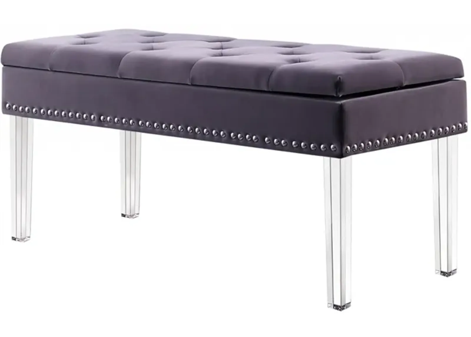 Upholstered Velvet Entryway Bench With Flip Top - Clear / Gray