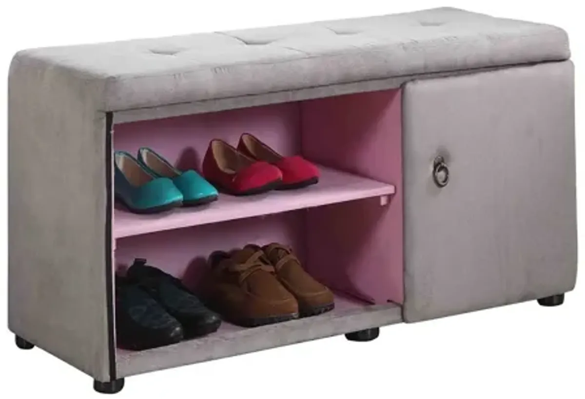 Tufted Shoe Storage Bench - Light Gray / Pink