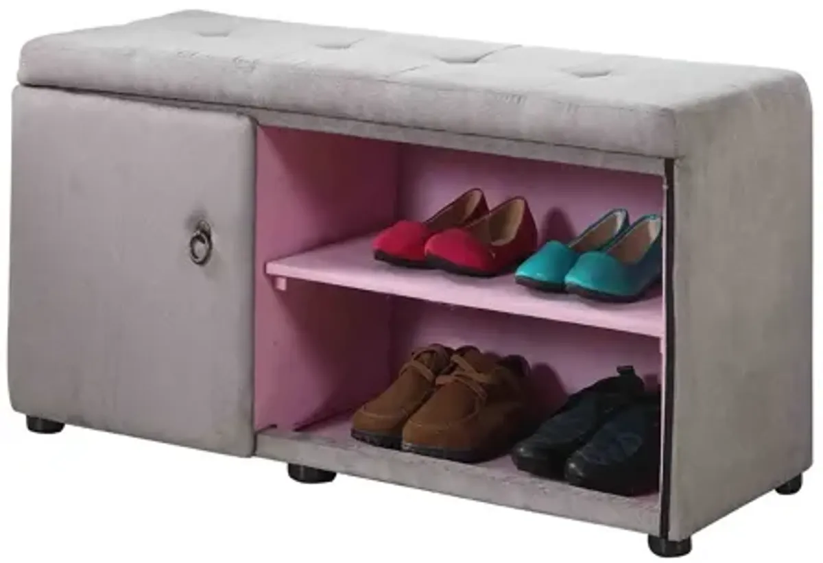 Tufted Shoe Storage Bench - Light Gray / Pink