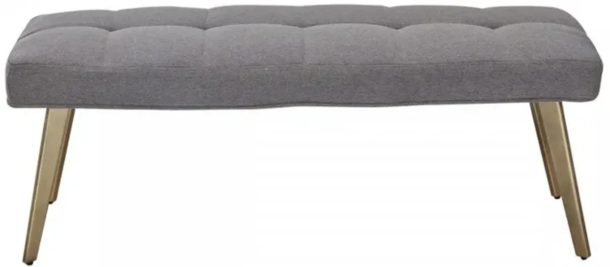 Upholstered Linen Blend Dining Bench - Gray / Antiqued Brass