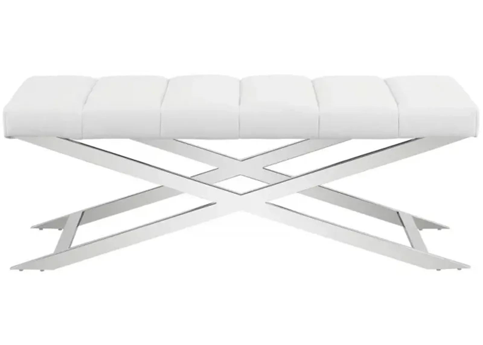 Upholstered Dining Bench - White / Silver