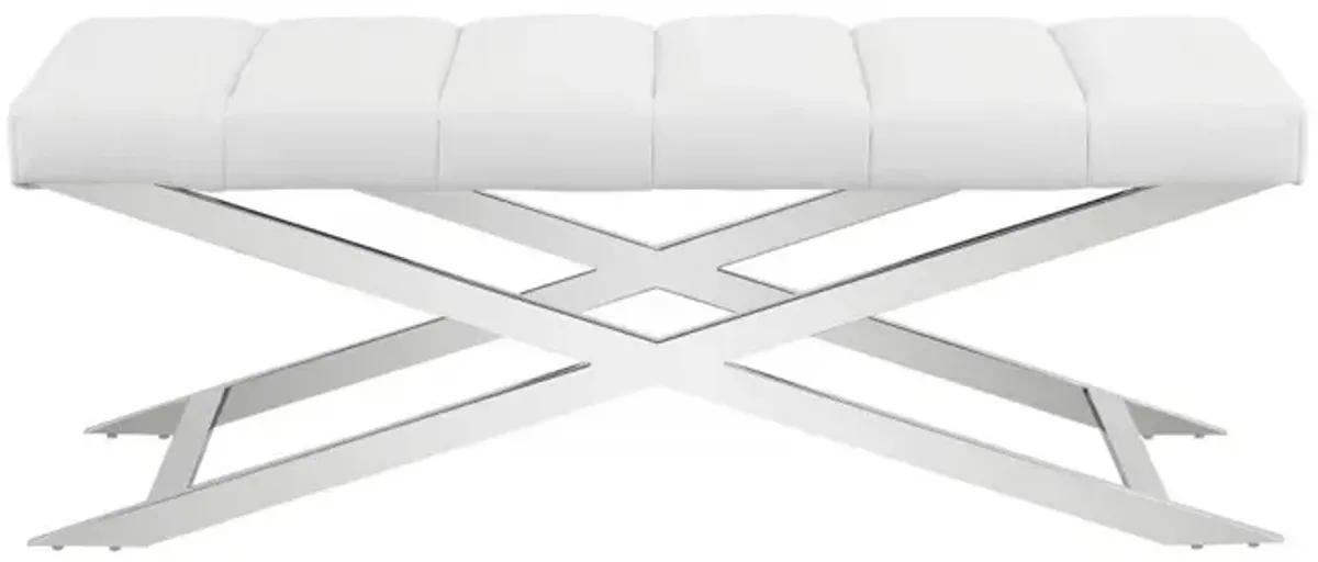 Upholstered Dining Bench - White / Silver