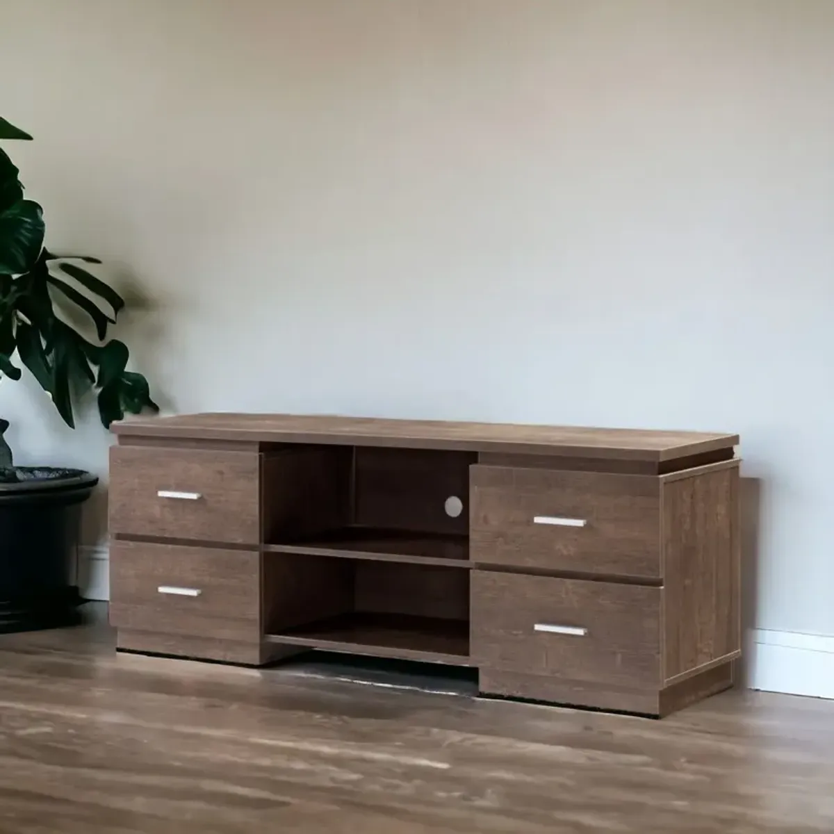 Particle Board, Cabinet Enclosed Storage TV Stand - Brown