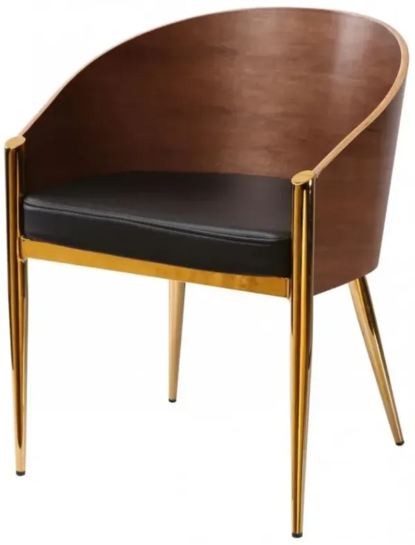 Modern Walnut Stylish Faux Leather Accent Chair - Black / Gold