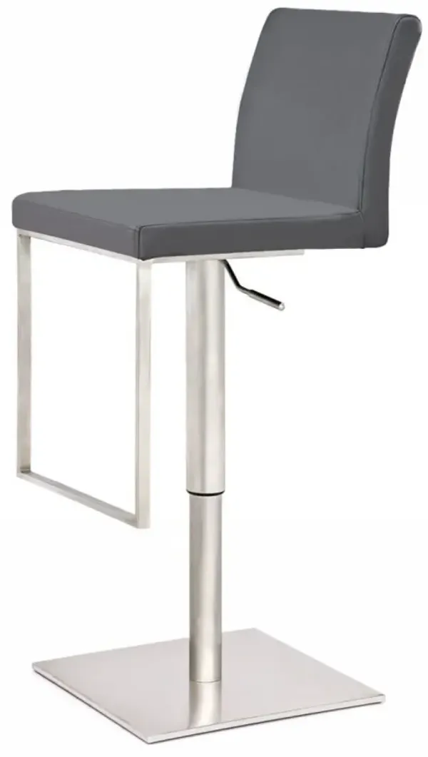 Faux Leather And Stainless Steel Swivel Low Back Adjustable Height Bar Chair - Gray / Silver