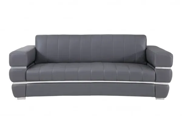 Italian Leather Sofa With Silver Legs - Dark Gray