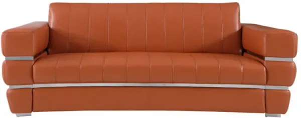 Italian Leather Sofa With Silver Legs - Brown