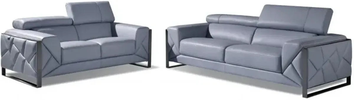2 Piece Indoor Italian Leather Five Person Seating Set - Light Blue
