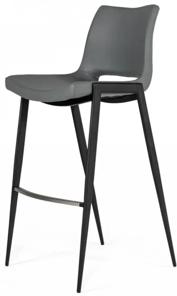 Faux Leather And Stainless Steel Bar Height Bar Chairs (Set of 2) - Gray / Black