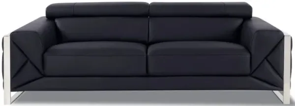 Italian Leather Sofa & Silver Legs - Black