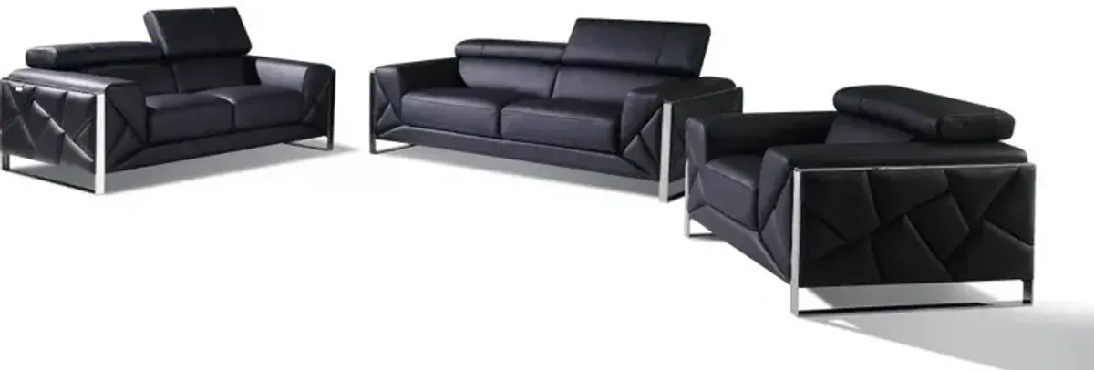 Three Piece Indoor Six Person Seating Set Italian Leather - Black