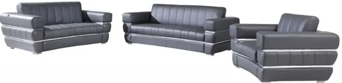 Three Piece Six Person Seating Set Italian Leather Indoor - Dark Gray