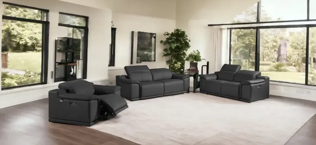 Three Piece Six Person Seating Set Indoor Italian Leather - Dark Gray