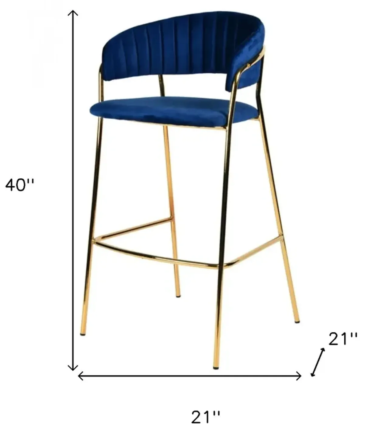 Steel Low Back Bar Height Bar Chairs (Set of 2) - Dark Blue / Gold