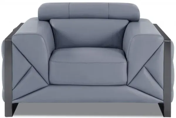 Mod Leather And Chrome Deco Accent Chair - Slate Blue