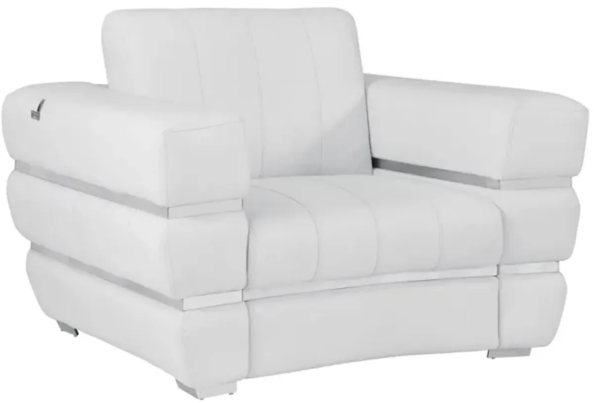 Stripe Top Grade Italian Leather Chair - Winter White