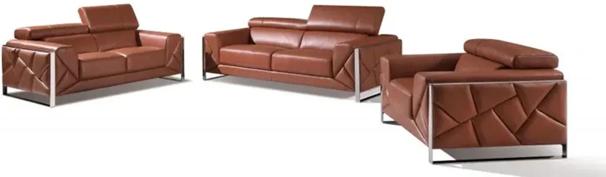 Three Piece Italian Leather Indoor Six Person Seating Set - Camel