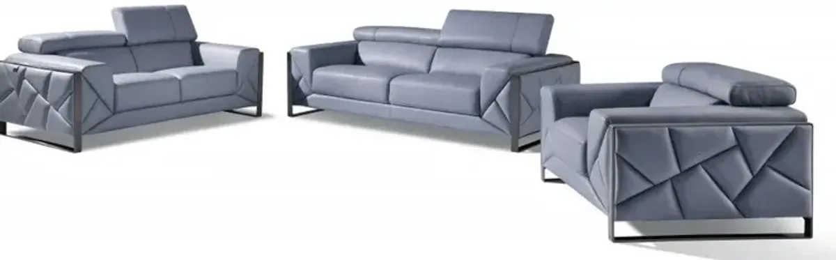 Three Piece Indoor Italian Leather Six Person Seating Set - Light Blue