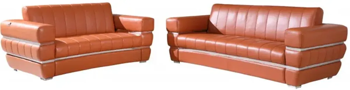 2 Piece Five Person Indoor Seating Set Italian Leather - Camel