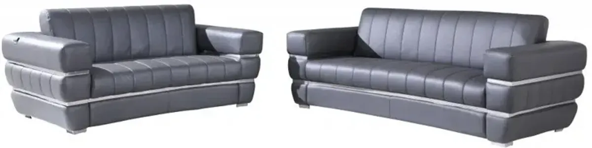 2 Piece Five Person Italian Leather Indoor Seating Set - Dark Gray