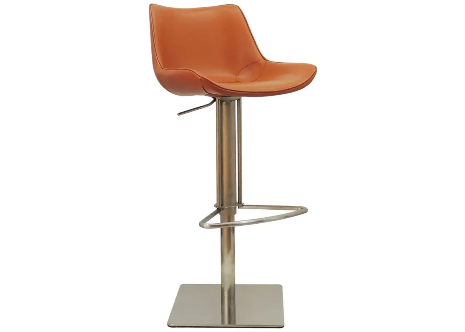 Adjustable Height Faux Leather And Stainless Steel Swivel Bar Height Bar Chair - Terra Cotta / Silver