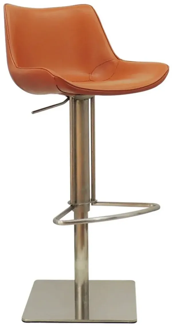 Adjustable Height Faux Leather And Stainless Steel Swivel Bar Height Bar Chair - Terra Cotta / Silver