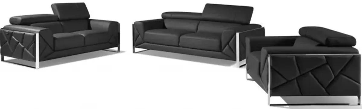 Three Piece Six Person Indoor Seating Set Italian Leather - Dark Gray