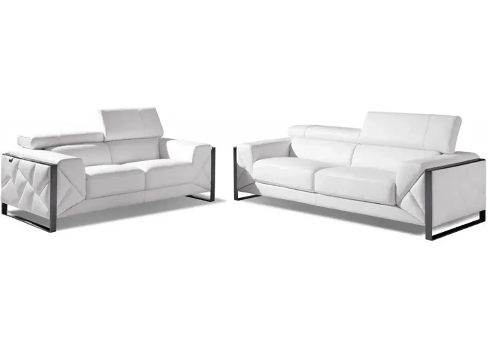 2 Piece Italian Leather Five Person Seating Set Indoor - White