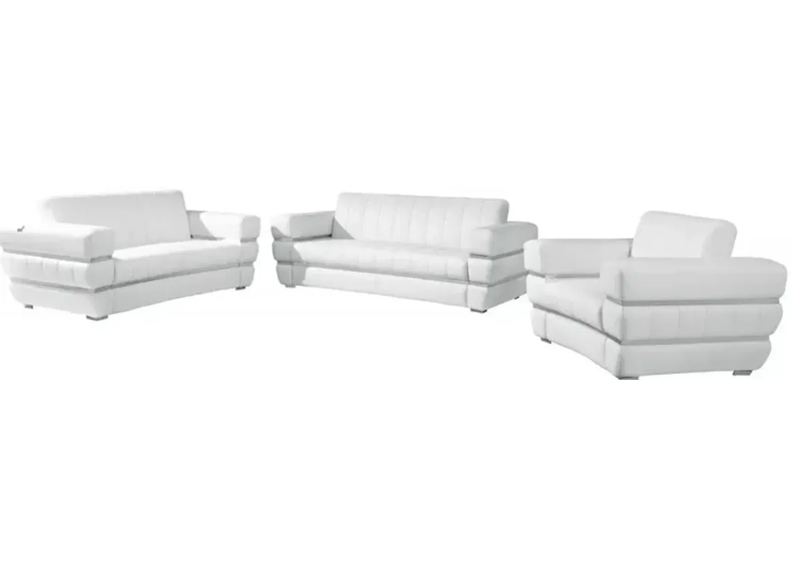 Three Piece Italian Leather Six Person Seating Set Indoor - White