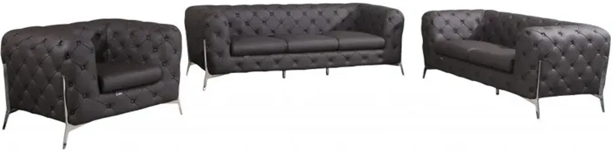 Three Piece Indoor Italian Leather Six Person Seating Set - Brown