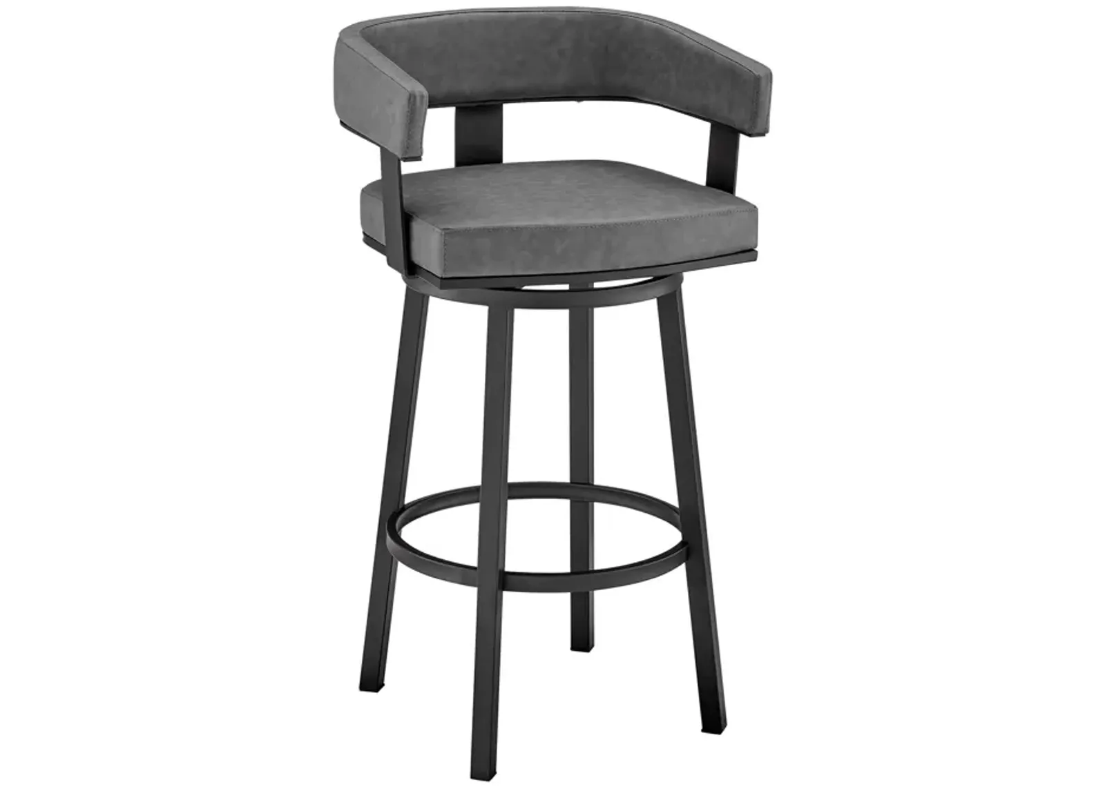 34" Faux Leather Swivel Low Back Counter Height Bar Chair - Gray / Black