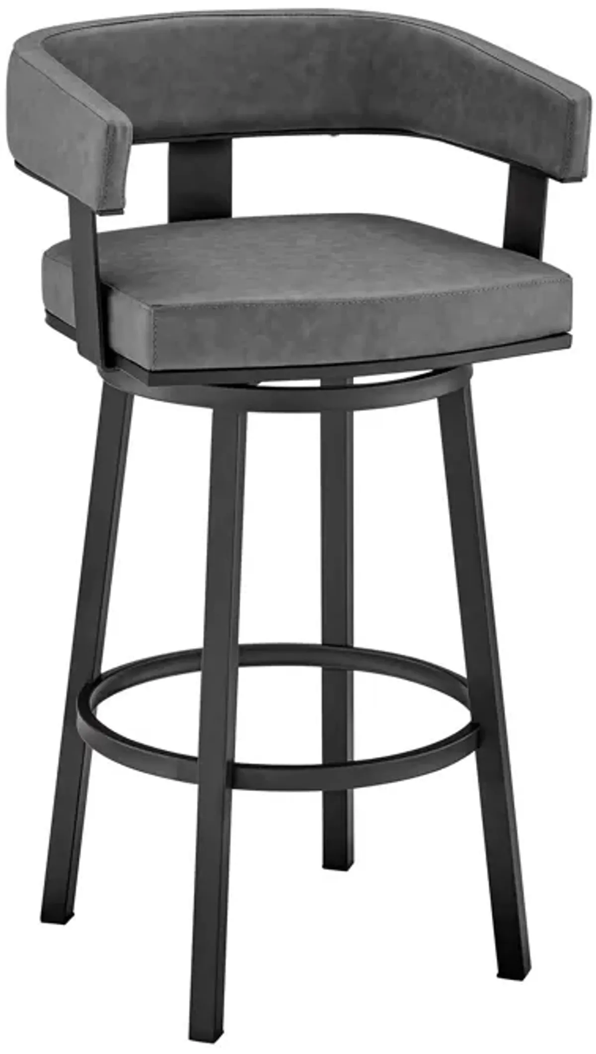 34" Faux Leather Swivel Low Back Counter Height Bar Chair - Gray / Black