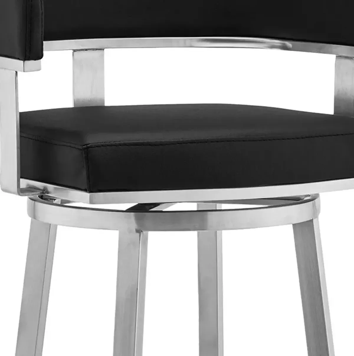 38" Faux Leather Swivel Low Back Bar Height Bar Chair - Black / Silver