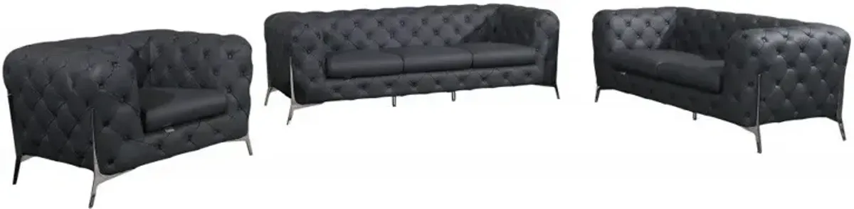 Three Piece Indoor Six Person Seating Set Italian Leather - Dark Gray