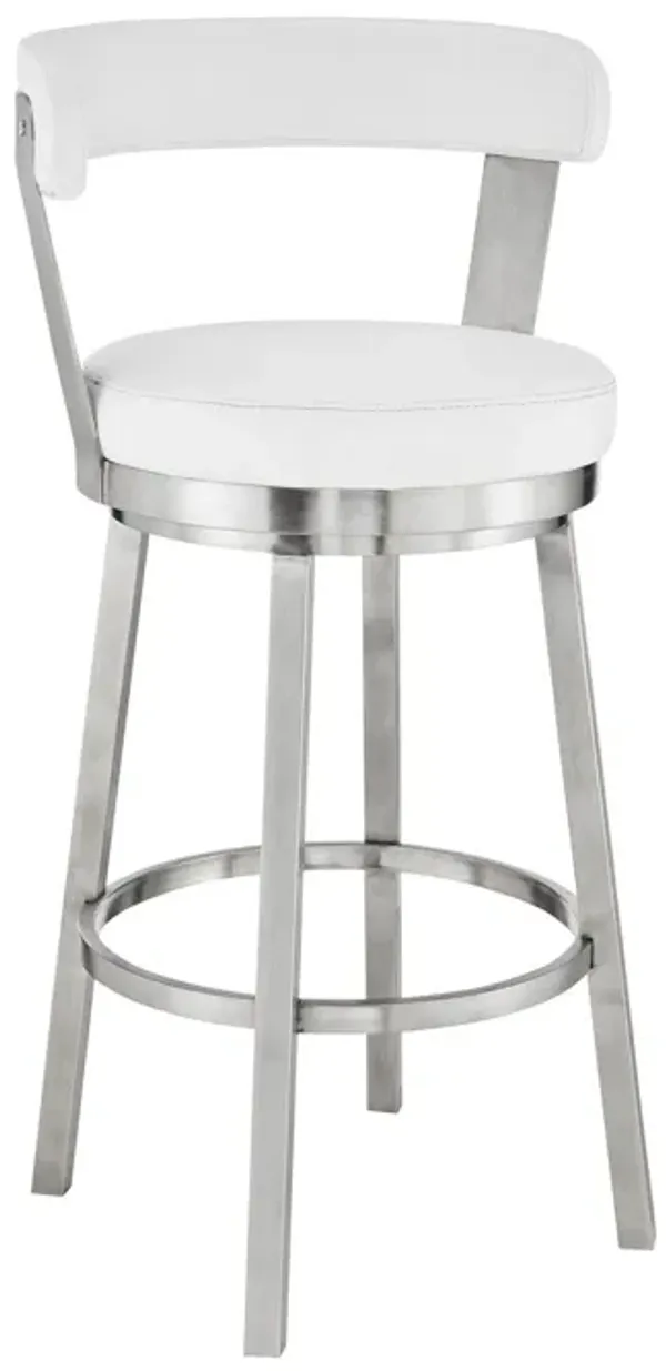 36" Swivel Backless Counter Height Bar Chair - White / Silver