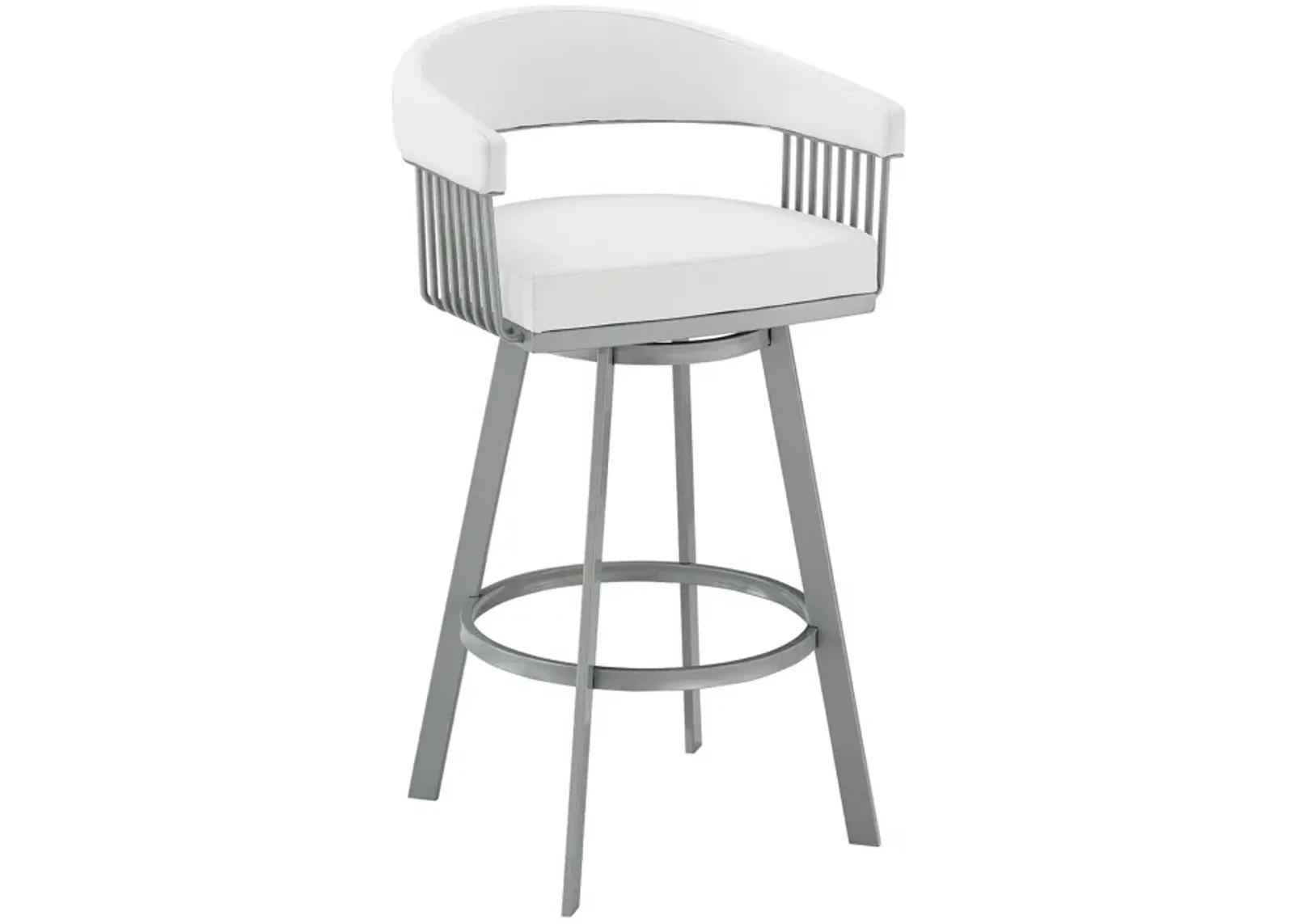 38" Swivel Backless Bar Height Bar Chair - White / Silver