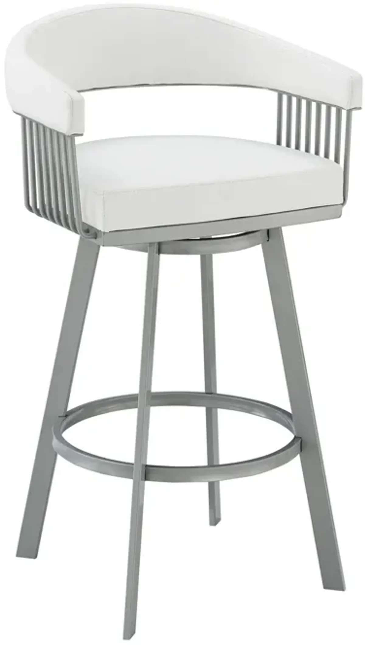 38" Swivel Backless Bar Height Bar Chair - White / Silver