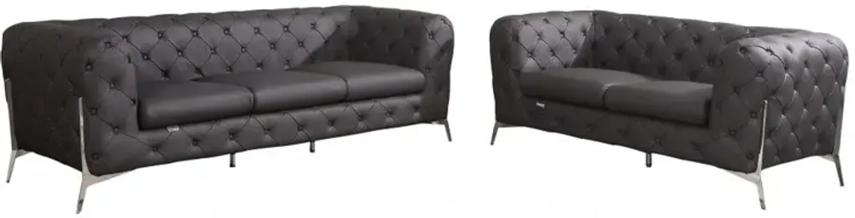 2 Piece Indoor Italian Leather Five Person Seating Set - Brown