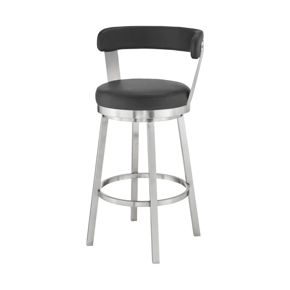 36" Swivel Backless Counter Height Bar Chair - Black / Silver